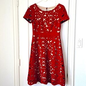 Anthropologie Moulinette Souers Ruby Red Aliz Laser Cut Dress - Size 2
